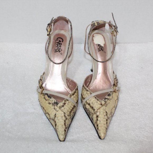 Carlos Santana leather snakeskin pointed toe heels - Picture 5 of 12